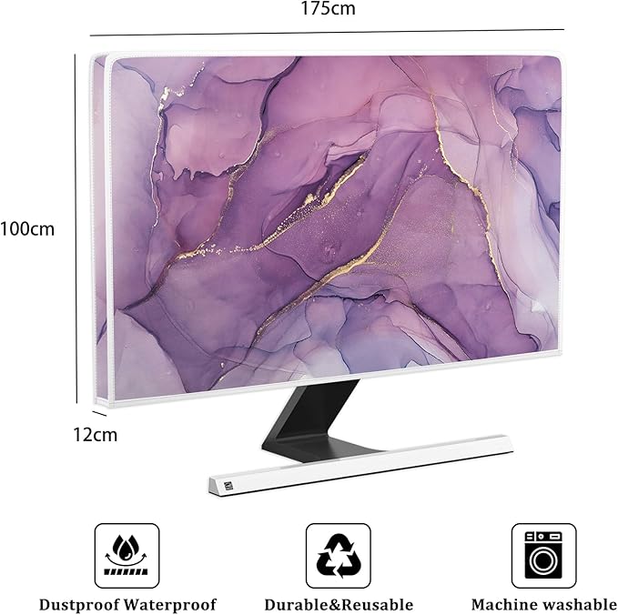 Baocicco Fashion Violet Marble Waterproof TV Dust Cover 75 Inch Anti-Static Dustproof Creative Design TV Screen Cover TV Screen Covers Sleeve Compatible with PC Desktop and TV LED LCD OLED