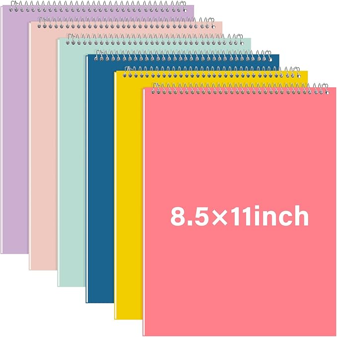 Maitys 6 Pcs Legal Pad Steno Spiral Notebook 8.5" x 11" Top Bound Spiral Pads Hard Cover College Ruled Notepad 70 Sheet Pad for School Office University Home(Cute Color,Iridescent Style)