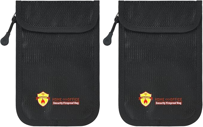 2 Pack Small Fireproof Wallet Pouch, Non-Itchy Waterproof Cash Bag with Zipper, 8 x 5.12 inch, Black, Safe-Accessories