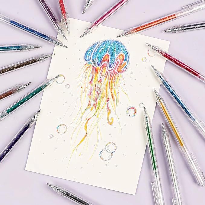 Grabie Glitter Gel Pens, 18 Colors Metallic Glitter Pens & Gel Ink Pens for Adult Coloring Books, Journaling, Drawing, Scrapbooking & DIY Crafts – Retractable Sparkle Pens, Smooth & Non-Toxic