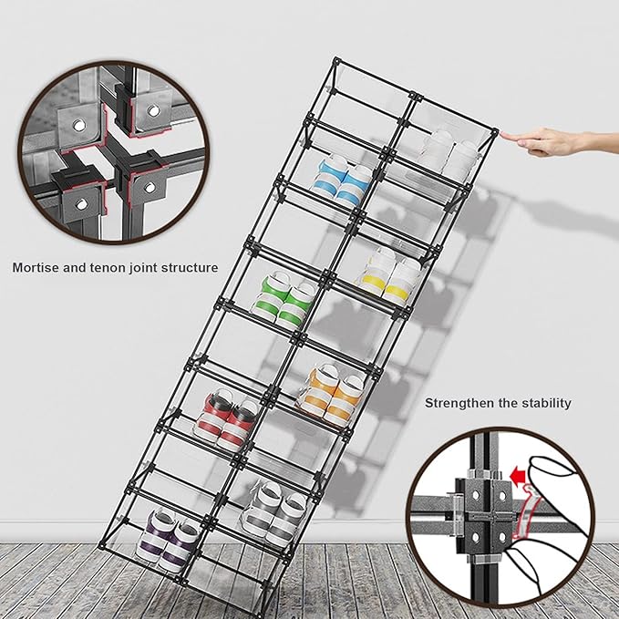 KOKOIN Transparent Plastic Storage Clear Shoe Display Case Box Organizer - Magnetic Side Open, 16PC (Black)