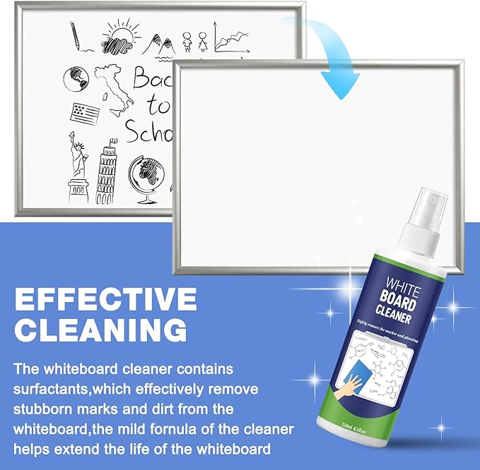 Dansib 10 Pack Non-Toxic Whiteboard Cleaner 8.5fl oz Dry Erase Board Cleaner with 6 Cloths Non-Toxic Dry Erase Cleaning Spray Removes Stubborn Marks from Whiteboards