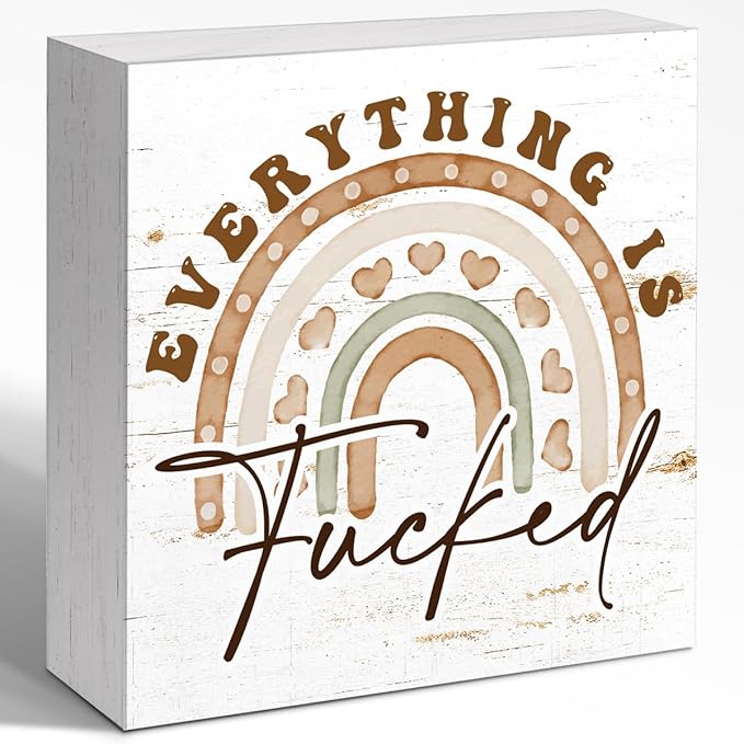 Office Wooden Block Sign Everything Is Mess 5x5x1 INCH Sign, Dark Humor Decor, Funny Desk Gift For Adults