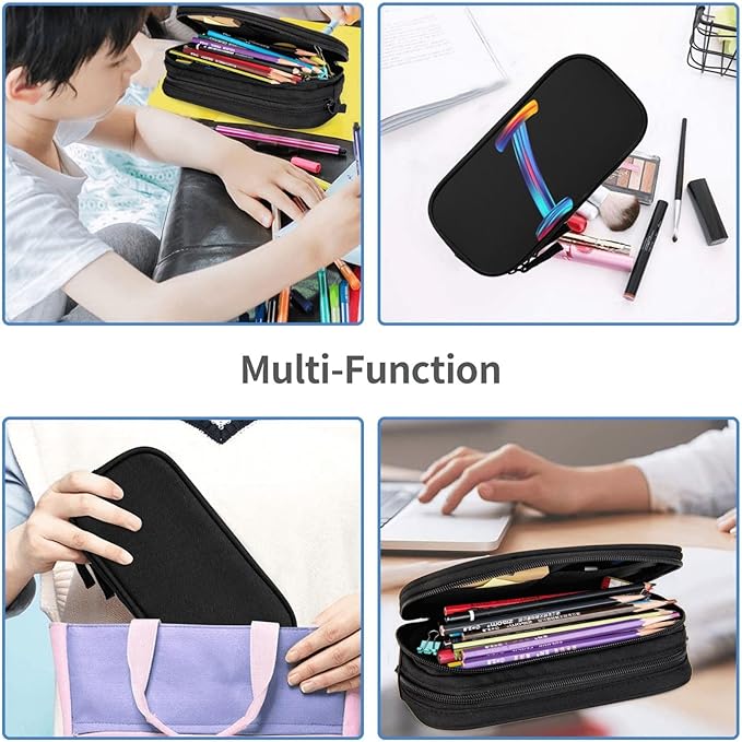 Pazacon Cute Initial Pencil Case for Kids Students, Large Capacity Pencil Pouch for Boys Girls, Letter Design Pencil Box Pen Bag Office Stationery Organizer, Rainbow Letter I