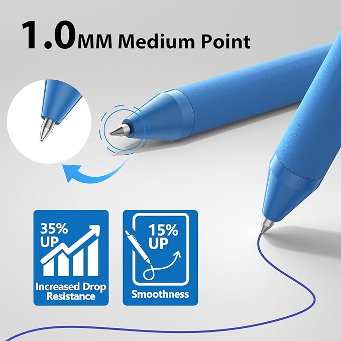 JIMMIDDA 52 Pcs Pens Bulk - 1.0MM Ballpoint Pens Blue Ink | Medium Point Smooth Writing, No Bleed Retractable Ball Point Pen for Office School (Blue - 52Pcs)