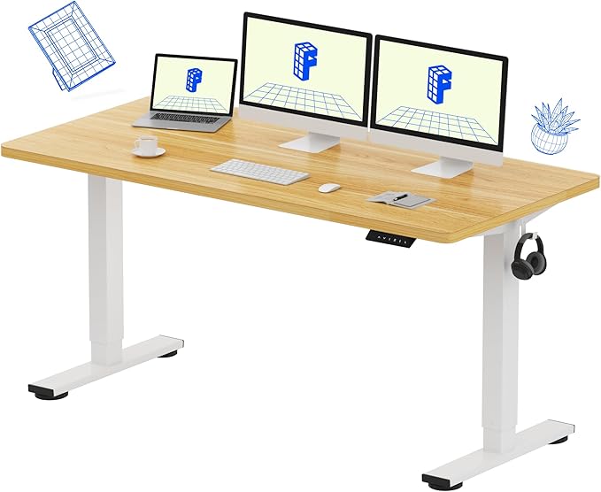FLEXISPOT EN1 One-Piece Standing Desk with 1-Inch Thick Seamless Desktop, 60"x24" Electric Height Adjustable Desk for Home Office, Multi-Monitor Setups & Easy Assembly, Maple