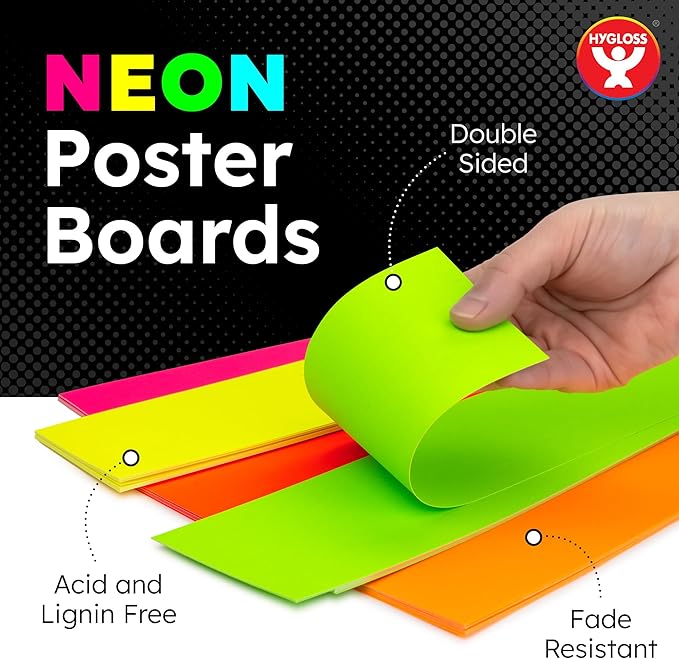 Hygloss Small Poster Board 4x11 - 50 Neon Green Single Color Poster Boards Bulk Pack - 10 Pt. Thickness Colored Poster Board Paper for Projects, Flash Cards, Signs - Posterboard Multipack 4" x 11"