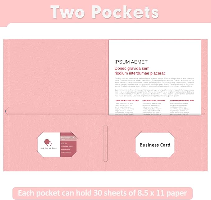 Two Pocket Folders, PANDRI 30 Pack 2 Pocket Folders, Letter Size Paper File Folder for School Office Home Business, Pink