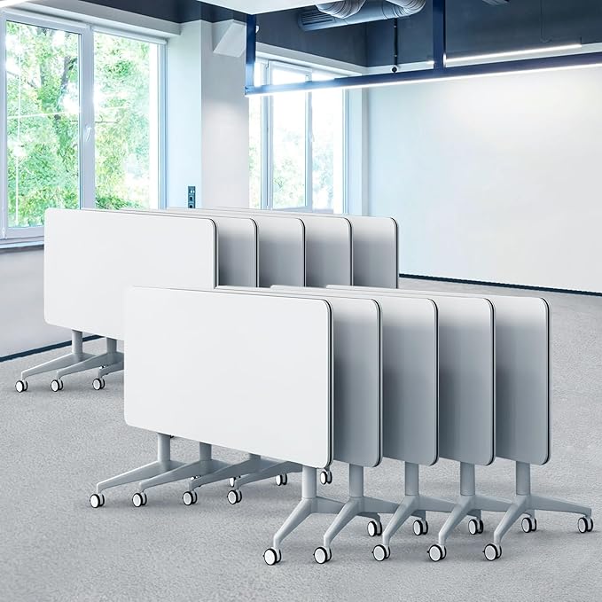 Goakwwuz Conference Room Table, Folding Conference Tables,Thicken Grey Tabletop,Flip Top Wooden Seminar Meeting Room Table for Conference Room Offices (10, White, 61.0“)