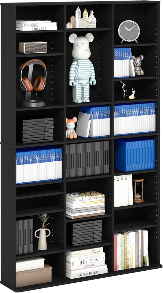 Furinno Jaya DVD Shelf, 24-Shelf Wide CD Rack, Media Shelf with Adjustable Shelves, 8 x 3 DVD Storage Cabinets for CD Blueray Game Disc, Easy Assembly, for Living Room, Home Office, Americano