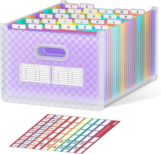 ThinkTex 26-Pocket Accordion File Organizer, Upright & Open Top, A–Z Colorful Tabs, High Capacity Expanding File Folder, Letter/A4 Size Essentials for School, Home, and Office-Purple