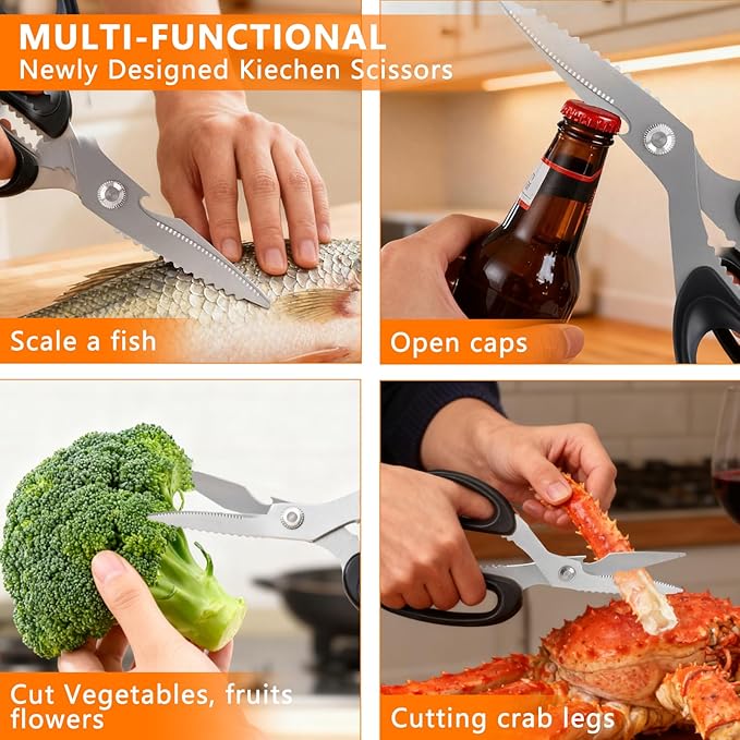 2-Piece Kitchen Scissors (1 Heavy-Duty Poultry Shears + 1 Chicken Bone Scissors) Stainless Steel Cooking Shears, Multi-purpose Kitchen Shears for Meat, Fish, Vegetables and Poultry
