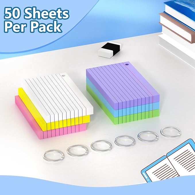 Ciphyfee Index Cards 3x5 Inch With Ring, 300 Count, Ruled Colored Index Card, 180GSM Flash Cards College Ruled for Students, Teachers, Study Note Card for Office, Home, School, Office