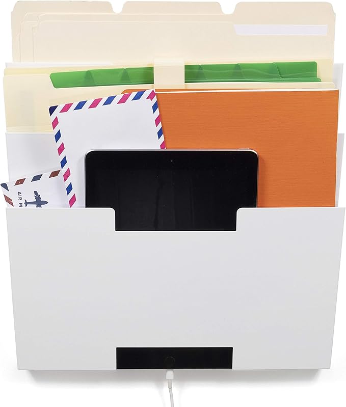 Wallniture Lisbon Wall File Holder Organizer for Office Storage, 3-Tier Mail and Magazine Holder Metal White