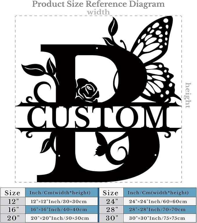 Personalized Custom Letter Name metal Signs,Custom Black Letter Monogram Wall Art Decor,Metal Signs Plaques Outdoor wall Decorative Signage (B)