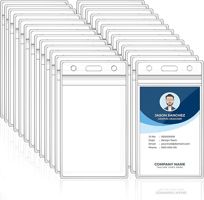50Pcs ID Badge Holder Vertical Name Tag Holder Clear Plastic Name Badge ID Card Holders with Waterproof Resealable Zip for Office, School, Conference