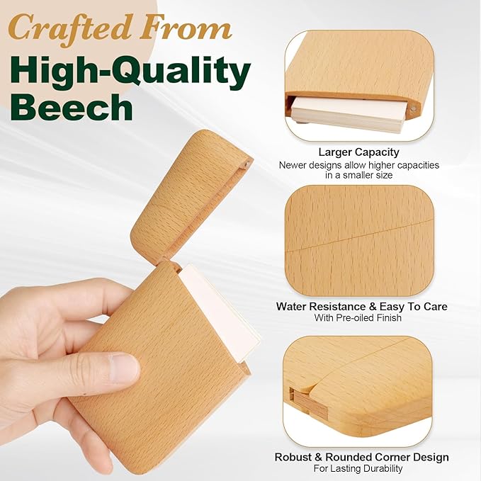 Yookin Wood Business Card Holder Wooden Magnetic Business Card Case Portable Simple (Beech Wood)