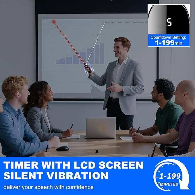 [Timer LCD Display] Rechargeable Presentation Clicker Wireless Presenter Remote w Laser Pointer Long Range Power Point Clicker Slide Clicker for Office Classroom Teacher