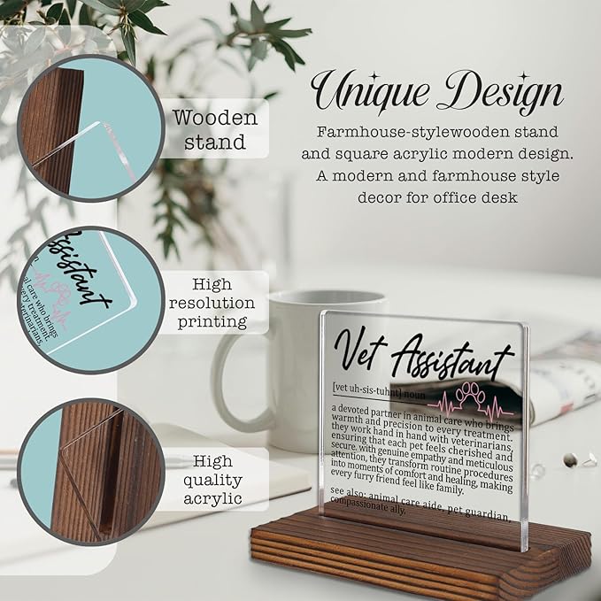 Vet Assistant Gifts, Thank You Appreciation Desk Sign for Veterinary Assistants, Animal Clinic Support Staff Office Decor, Pet Care Graduation Birthday Plaque PA025