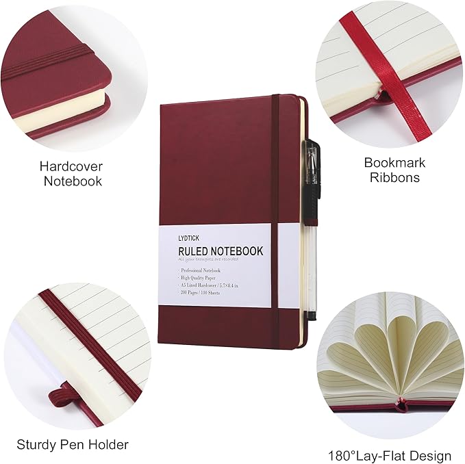 LYDTICK 20 Pack Journals for Writing College Ruled Notebooks Journal in Bulk, Hardcover Notebooks (200Pages) for Note Talking, Lined Bullet Journals for Home School Office, 5.7"x8.4", Red