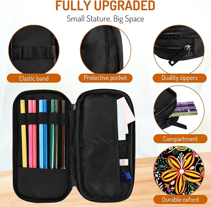 Cute Pencil Case for Girls, Large Girls Pencil Pouch for School Supplies, Portable Floral Pen Bag, Aesthetic Pen Box with Zipper, 2 Compartments Stationary Organizer for Kids Teens Students Adults