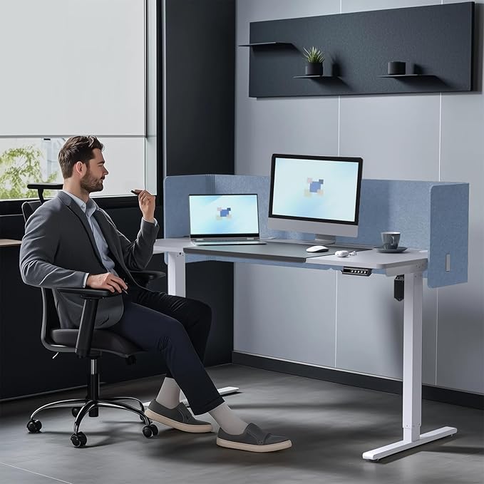 ERGO COLLECT Desk Privacy Panel,2PCS L-Shaped Clamp-On Office Desk Divider,2-in-1 Adjustable Acoustic Desktop Partition Or Under Desk Modesty Screen,for Office,Home,Felt(Blue, 47.2" x 17.7")