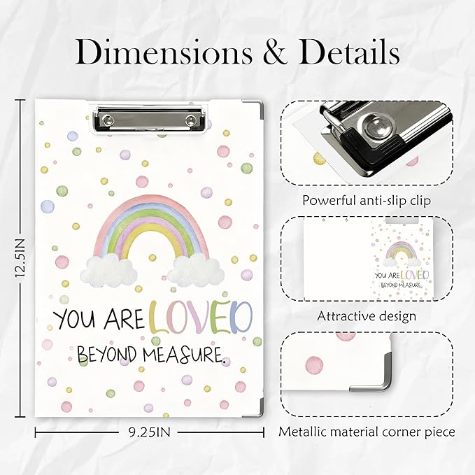 FTKBGHY Rainbow Christian Clipboard with Storage, You are Loved Beyond Measure Religious Metal Clipboard for Kids Nurses Teachers Students School Office Desk Accessories, 12.4x9.25 Inch
