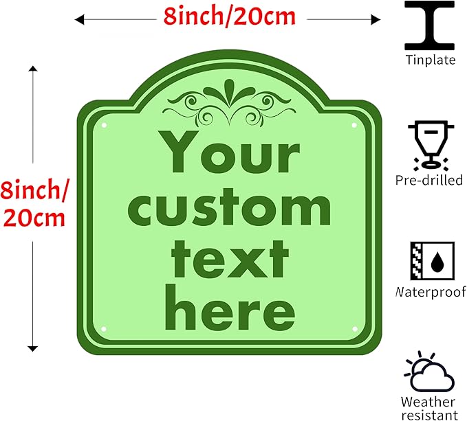 HK SIGNS Custom Aluminum Weatherproof Metal Sign, Modern Customizable, Green, 8*8 Inch, Indoor/Outdoor, Versatile Mount