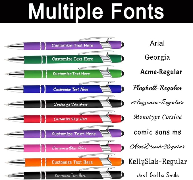 Custom Pens Bulk Personalized Ballpoint Pen with Stylus Tip Customized Engraved Pens with Name Logo Soft Black Ink with Touch Metal Office for Business Office Teacher School Corporate Gifts Orange