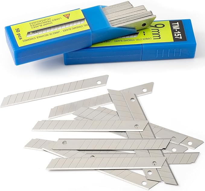 Gomake 100PCS 9mm Box Cutter Knife Replacement Blades 60 Degree Carbon Steel 9mm Snap Off Blades,Fits Most Retractable Knives