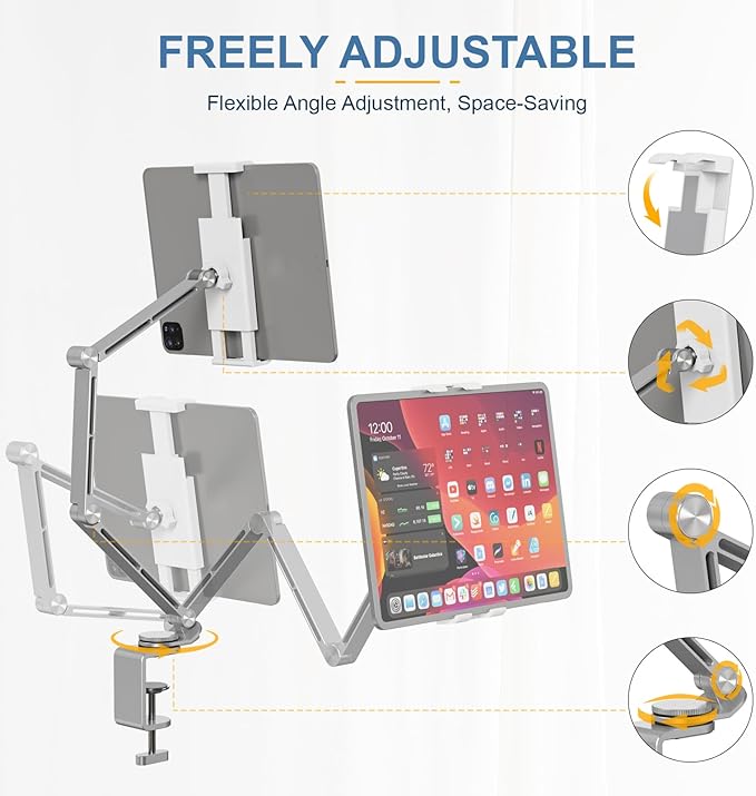 Houele Tablet Stand Holder, Adjustable Foldable Tablet Arm iPad Desk Mount with 360°Rotate Base, Phone Holder iPad Stand for Desk and Bed, Compatible with Tablets, Phones or Other 4-15.6" Device