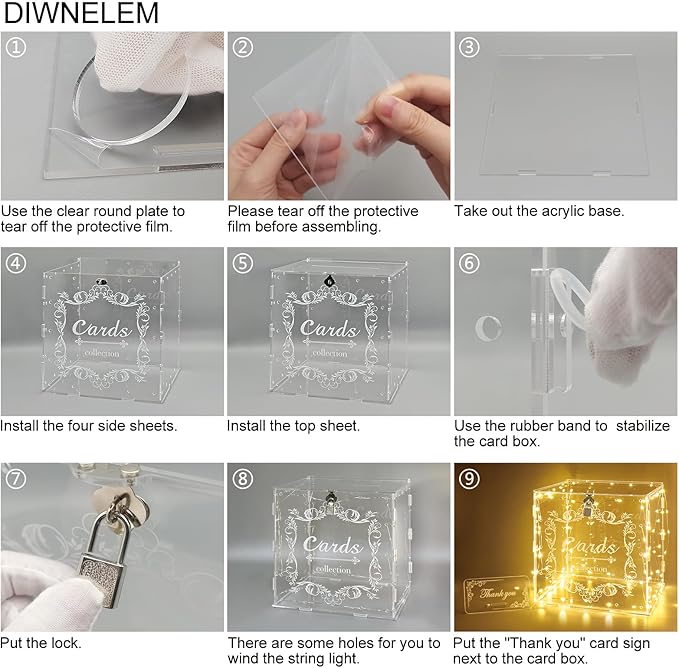 DIWNELEM Acrylic Wedding Card Box with Lock Clear Large Letter Envelope Box Acrylic Wedding Gift Card Box Money Box for Reception Baby Shower Birthday Party Graduation Decorations