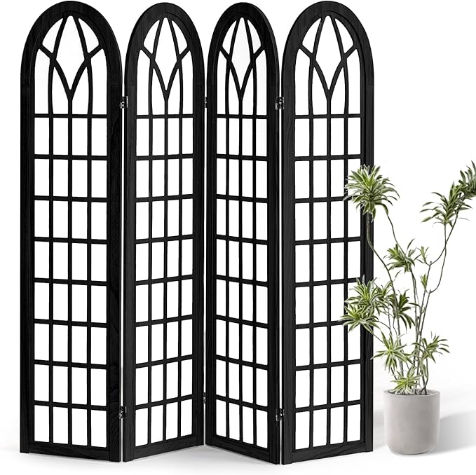 4 Panel Japanese Room Divider, Fully Assembled Wooden Privacy Screen, Shoji Style Partition Divider for Home Office Bedroom Apartment Decoration, Black