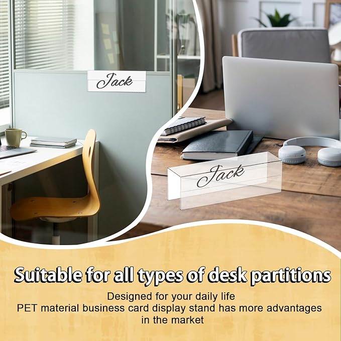Cubicle Name Plate Holders Cubicle Name Plate Sign Holder Name Plate Bracket Double Sided Nameplates for Walls 2X8 PET Material Changeable Cubicle Name Plate Holder for School Office (12)