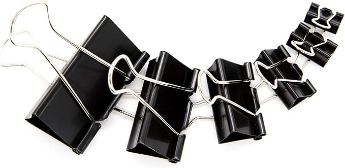 DSTELIN Binder Clips Paper Clamps Assorted Sizes 100 Count (Black), X Large, Large, Medium, Small, X Small and Micro, 6 Sizes in One Pack, Meet Your Different Using Needs.