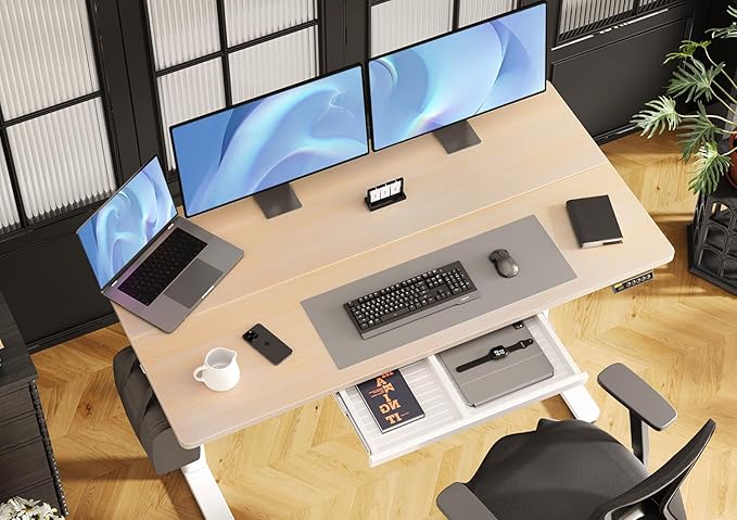 Claiks Standing Desk with Drawers, 55x24 Inch Electric Stand Up Adjustable Height Desk Computer Workstation, Natural