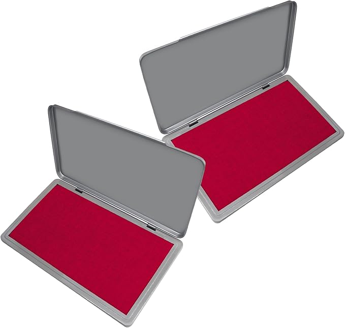 2 Pack Metal Case Stamp Pad Large Size, Crimson Red Color - Size: 3" x 6" - Choose from 15 Ink Colors