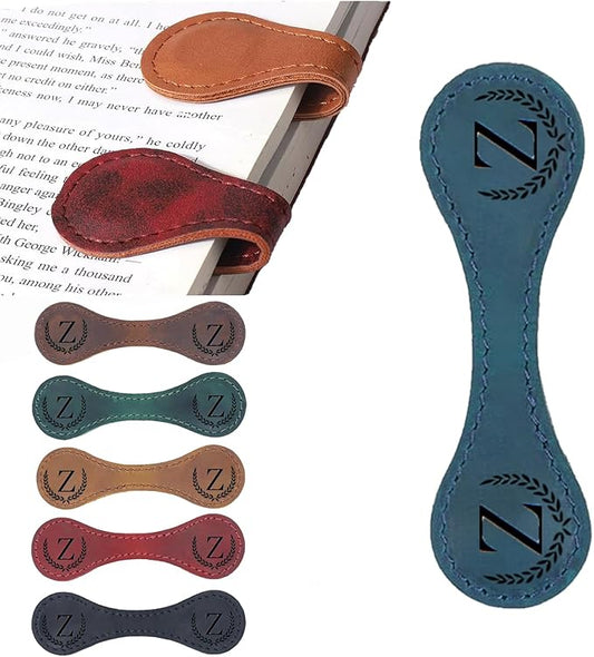 Personalized Magnetic Leather Bookmark, 26 Letters Custom Leather Bookmarks, Handmade, Leather Magnetic Bookmark for Book Lovers Readers Women Kid(Blue，Z）
