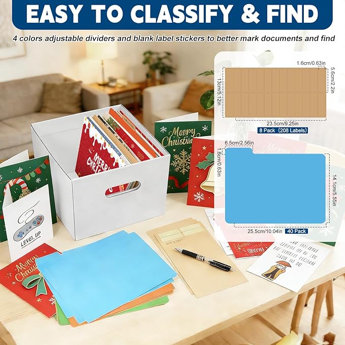 6Pack Greeting Card Organizer, Greeting Card Storage Box with 40 Dividers Holds 900 Cards+, Large Capacity Greeting Card Holder with 8 Sticker Labels White Card Box for Storing Cards, Photos, Postcard