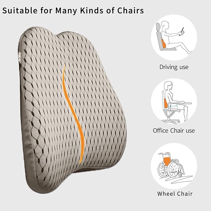 XINJUN Memory Foam car Lumbar Support Pillow - Memory Foam Back Cushion - Used for car Seats, Office Chairs, recliners, Sofas, etc. (Beige)