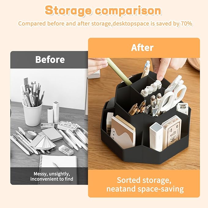Pencil Pen Holder for Desk,9 Slots 360 Degree Rotating Desk Organizers,Desktop Storage Stationery Supplies Organizer, Cute Pencil Cup Pot For Office, School, Home(Black)