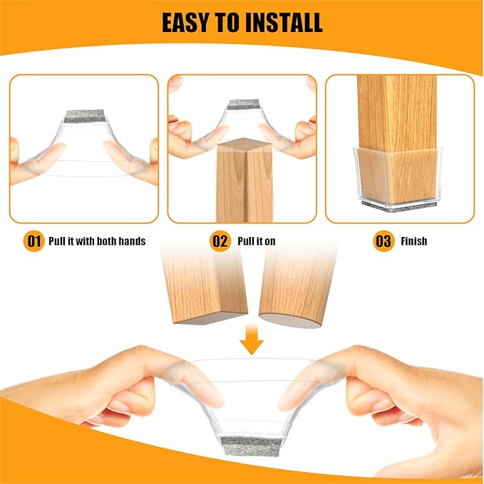 Clear Square Chair Leg Protector for Hardwood Floors, 16Pcs Silicone Furniture Legs Caps to Prevent Floor from Scratches and Reduce Noise, Easy to Move(1 1/4 Inch)