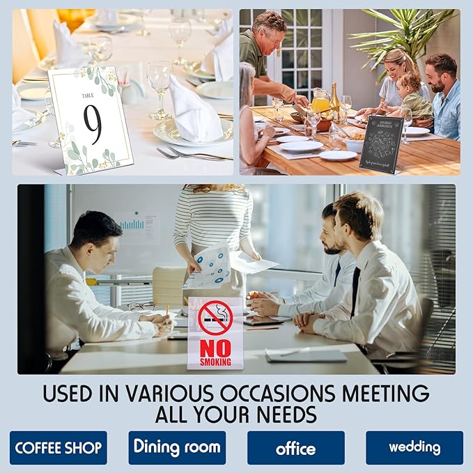 Jetec 30 Packs 8.5 x 11 Acrylic Sign Holder Clear Plastic Frames Acrylic Display Stands Vertical Slanted Back for Displaying Signs and Menus