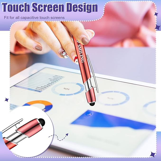 Zonon 12 Pcs Inspirational Pens Bulk Funny Ballpoint Pen with Stylus Tip Motivational Gifts for Valentine's Day Teacher Coworkers Nurse School Office Supplies(Plating Color,Motivational Style)