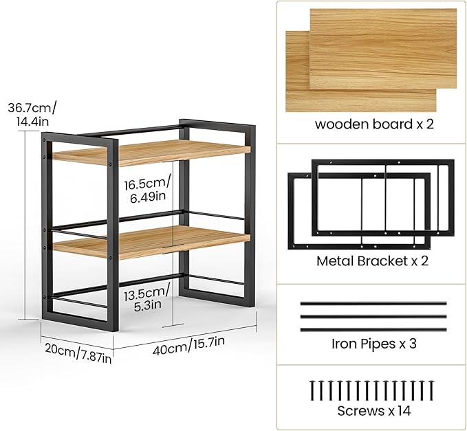 ART-GIFTREE Office Desk Shelf Organizer, Wood Desktop Bookshelf Supplies Storage Rack, Shelf for Top of Desk and Dresser (Black-2 Tier)