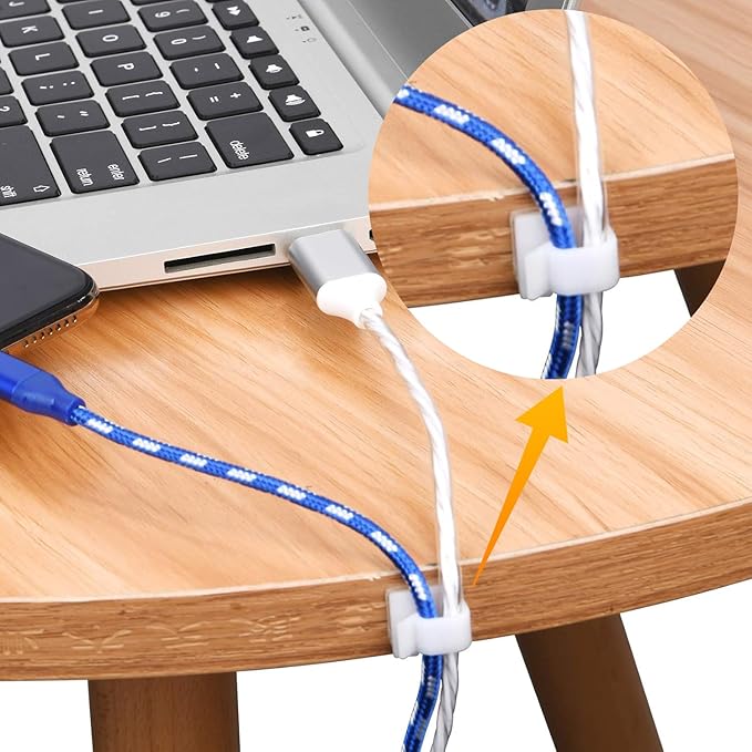 SOULWIT 50 Pcs Self Adhesive Cable Management Clips, Cable Organizers Sticky Wire Clips Cord Holder for TV PC Laptop Ethernet Cable Desktop Home Office (White)