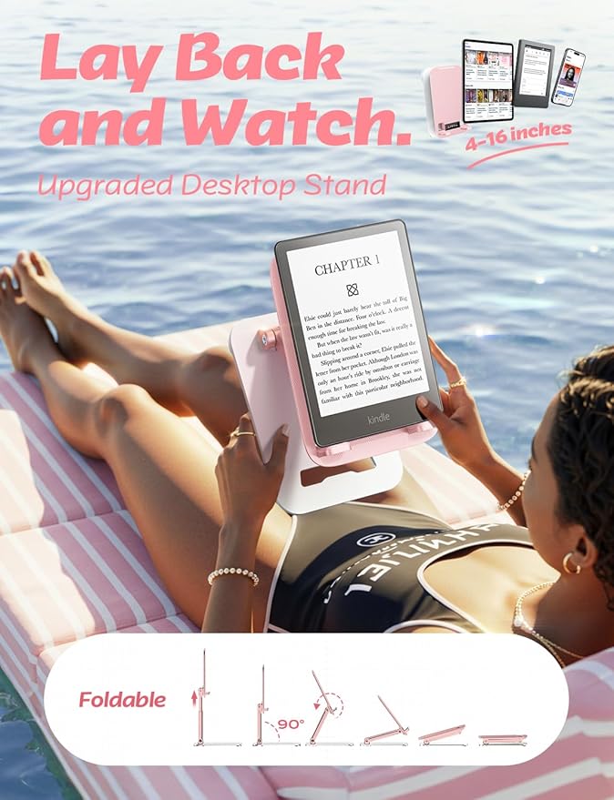 LISEN Pink Desk Accessories for iPad Office Supplies Desk Decor for Women, for Him Tablet Stand Vanity Accessories Video Zomming Face Time Free Hands for ipad Switch