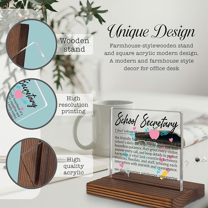 School Secretary Gifts, Thank You Desk Sign for Office Staff, Appreciation Plaque for School Administrative Assistants, Graduation Retirement Office Decor PA032