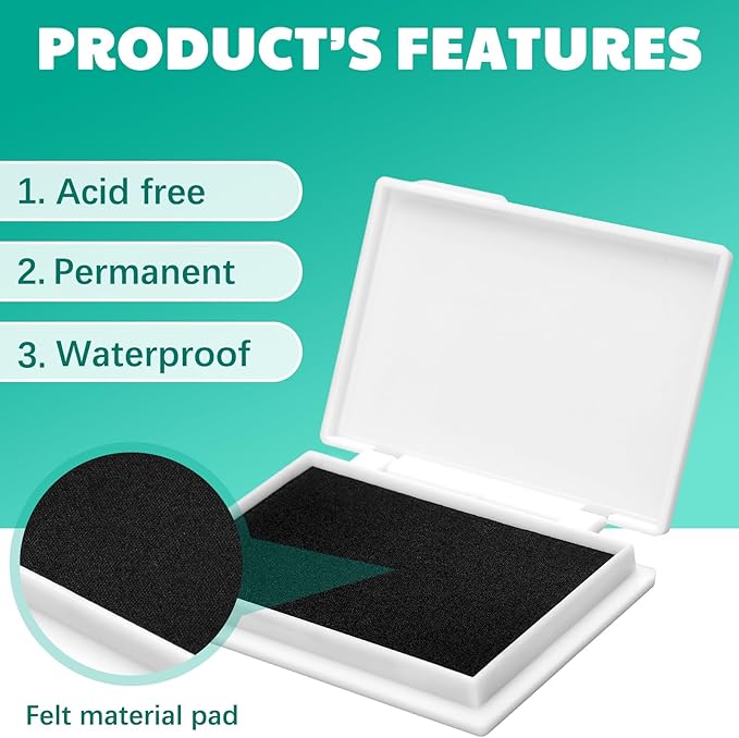 MotiMind 8 Pcs Black Archival Pigment Waterproof Ink Pad for Stamps 3.7 x 2.5 Inch Permanent Waterproof Black Ink Pad for Card Making, Stamping, Scrapbooking Gift