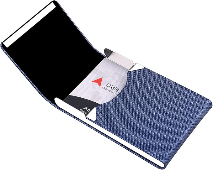 DMFLY Business Card Holder for Women & Men - Multi Card Case, Business & Pocket Card Holder, Credit & Name Card Wallet with Magnetic Closure, Blue-zs